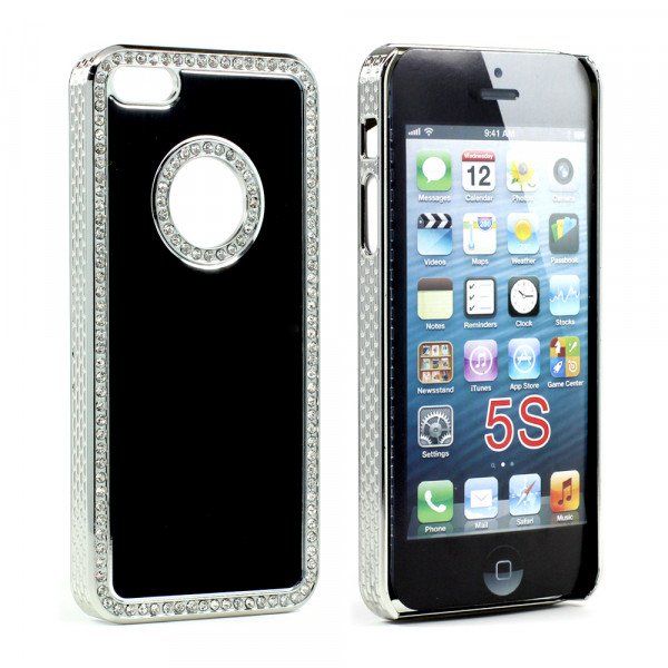 Wholesale iPhone 5 5S  Aluminum Diamond Chrome Case (Black)
